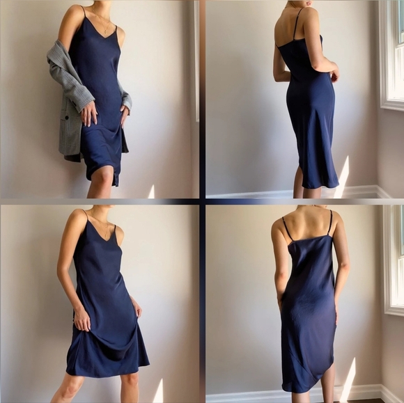 🇨🇦 Aritzia Wilfred Admiral Navy Blue Only Slip Dress - Picture 10 of 16